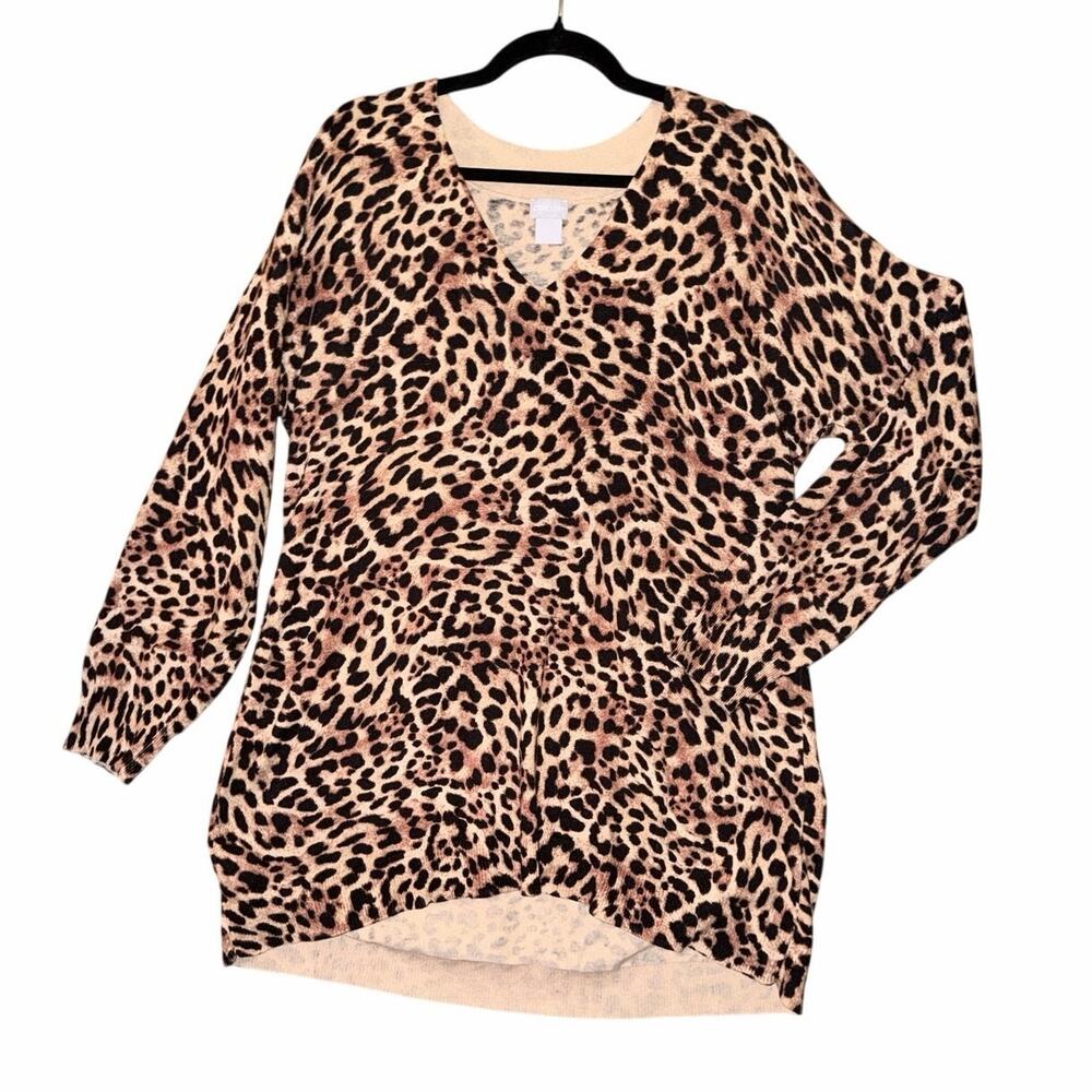 Chicos cotton nylon cashmere blend leopard print thin light sweater large 2